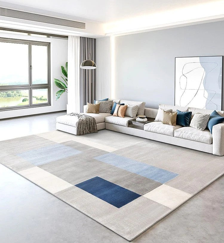 Abstract Modern Rugs for Living Room, Large Modern Area Rugs in Dining Room, Large Contemporary Rugs for Office, Blue Geometric Modern Rugs