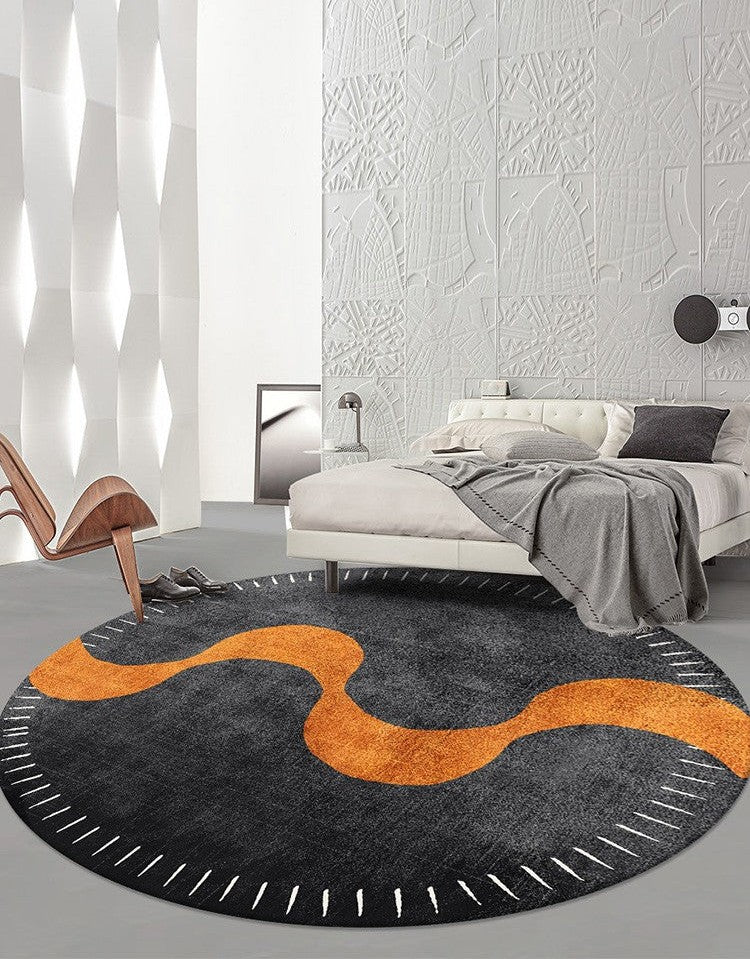 Abstract Round Modern Rug in Dining Room, Coffee Table Round Rugs, Orange Gray Modern Area Rugs, Large Rugs in Living Room, Modern Rugs in Bedroom