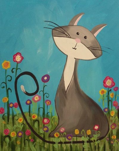 Easy Animal Painting Ideas for Beginners, Cat Painting, Simple DIY Painting Ideas for Kids, Easy Acrylic Canvas Painting Ideas, Easy Cartoon Painting Ideas for Kids, Cute Animal Painting Ideas