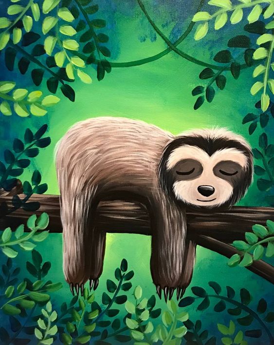 Easy Animal Painting Ideas for Beginners, Sloth Painting, Simple DIY Painting Ideas for Kids, Easy Acrylic Canvas Painting Ideas, Easy Cartoon Painting Ideas for Kids, Cute Animal Painting Ideas
