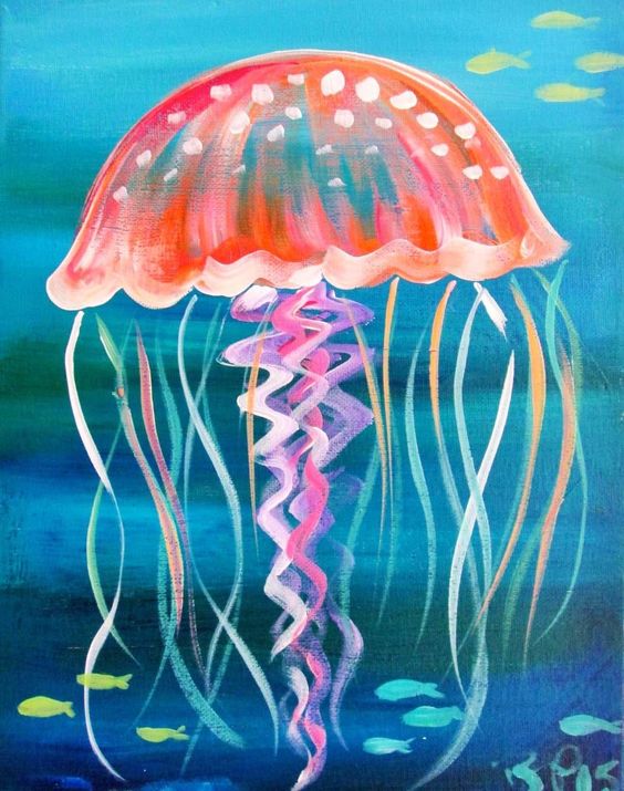Simple DIY Painting Ideas for Kids, Jellyfish Painting, Easy Acrylic Canvas Painting Ideas, Easy Cartoon Painting Ideas for Kids, Cute Animal Painting Ideas, Easy Animal Painting Ideas for Beginners