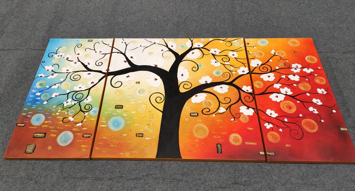 3 Piece Abstract Artwork, Tree of Life Painting, Living Room Canvas Painting, Heavy Texture Painting