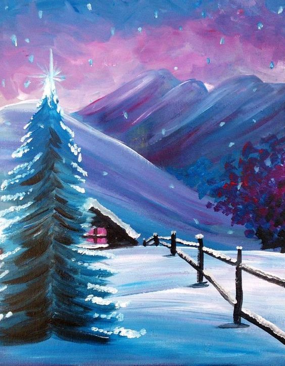 Easy Canvas Painting Ideas, Winter Snow Painting, Easy Landscape Painting Ideas for Beginners, Easy Tree Painting Ideas, Easy DIY Painting Ideas, Simple Acrylic Painting Ideas for Beginners