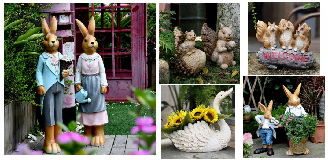 Garden ornaments, large animal statues, outdoor statues, garden statues for sale, beautiful garden resin statues, modern garden statues, large animal statues, garden flower pots, beautiful flowerpots, rabbit statues, swan planters, beautiful garden planters