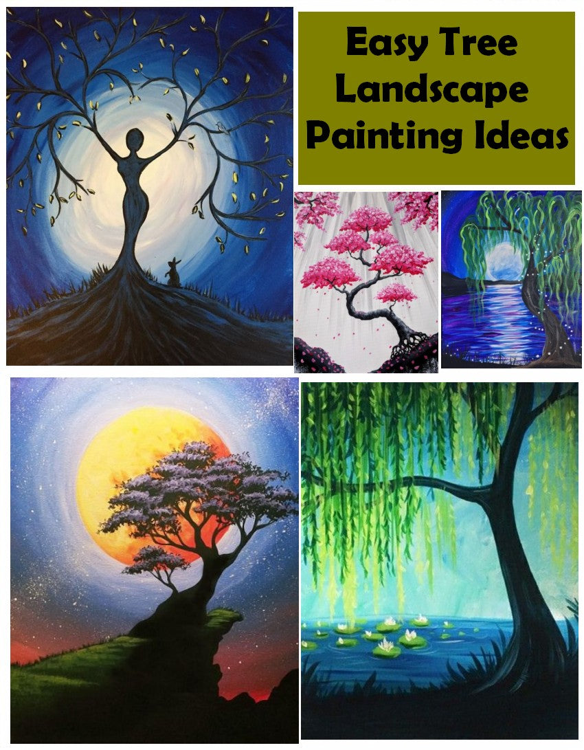 Easy Landscape Painting Ideas, Tree of Life Paintings, Simple Acrylic Painting on Canvas,  Easy Tree Painting Ideas for Beginners, Easy DIY Painting Ideas for Kids 