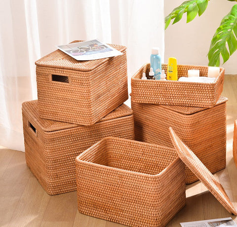 Rectangular Storage Baskets for Pantry, Small Rattan Kitchen Storage B –  Paintingforhome