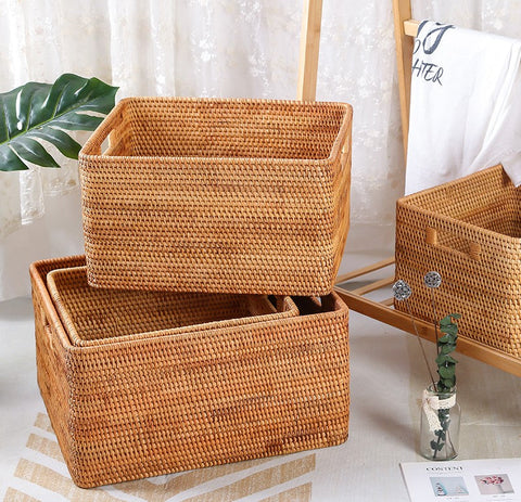 Woven Rectangular Basket for Shelves, Rattan Storage Basket, Storage B –  Paintingforhome