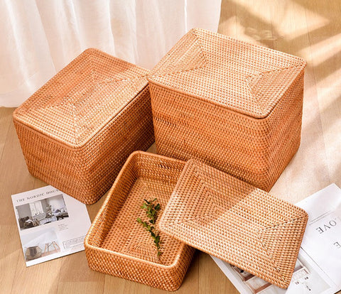 Woven Basket with Handle, Vietnam Traditional Handmade Rattan Wicker Storage  Basket – Paintingforhome