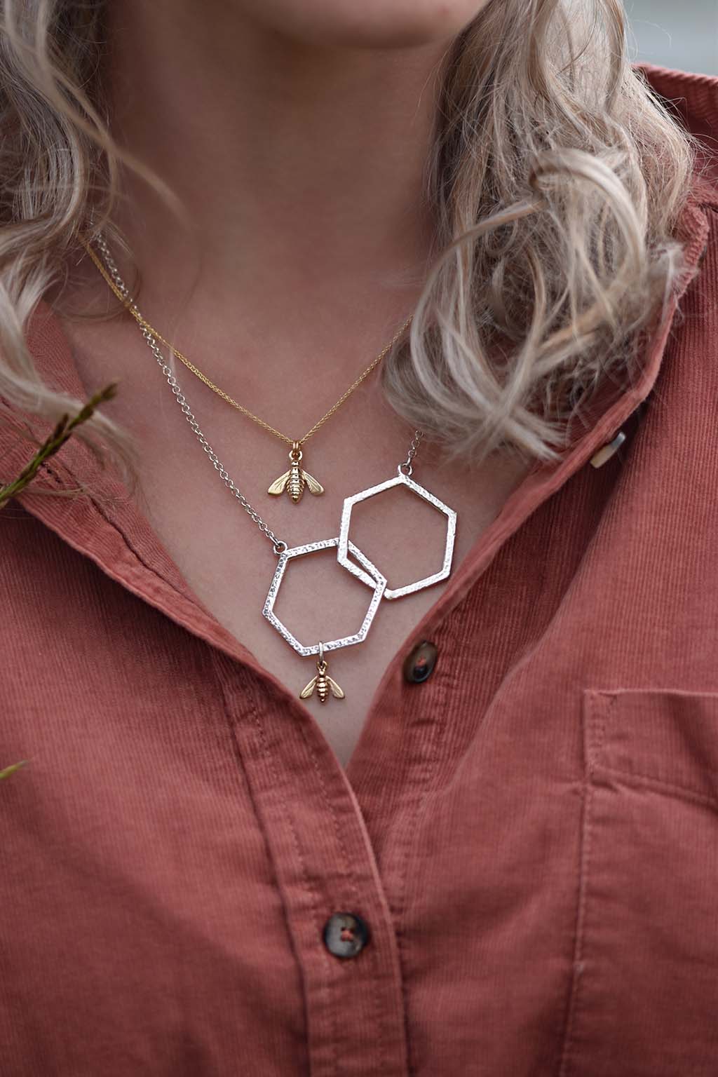 Sheila's new Honeybee necklaces are perfect for layering