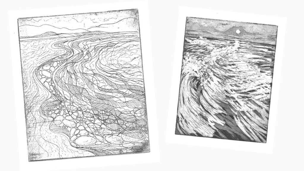 Two of the etchings Sheila created in Diana Leslie's class at Soulisquoy Printmakers.