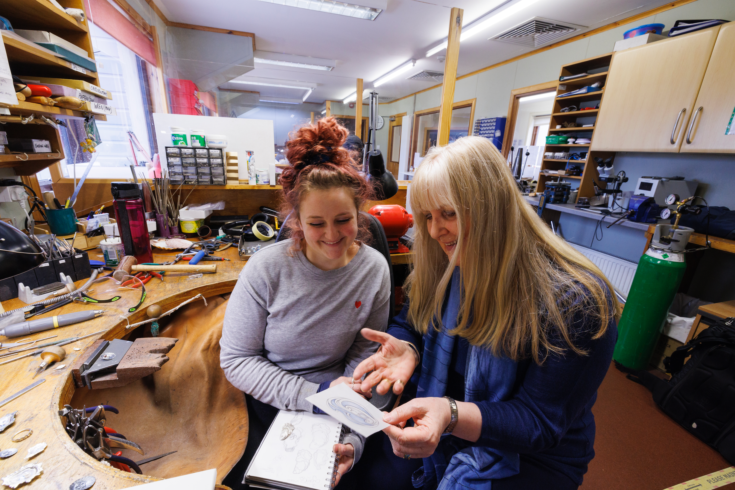 Olivia & Sheila in the Sheila Fleet Jewellery workshop