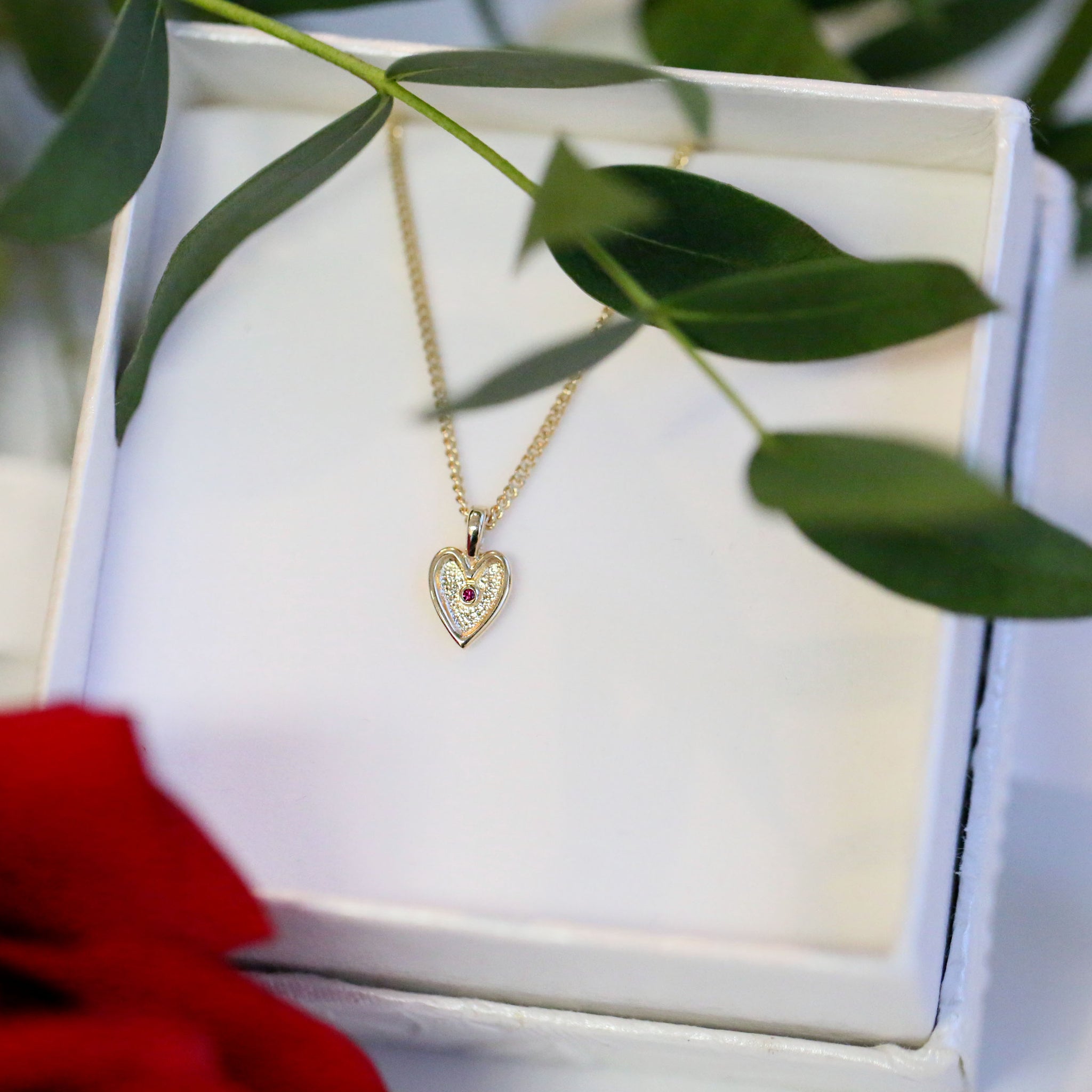 Secret Hearts Ruby Pendant Necklace in 9ct Yellow Gold