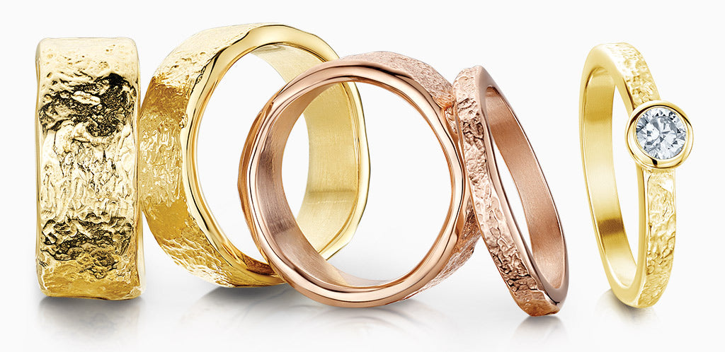 Sheila Fleet textured Matrix rings in yellow and rose gold