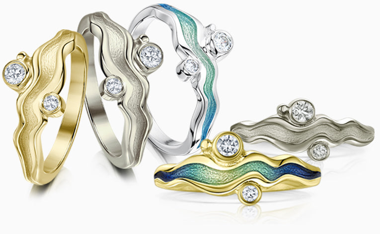 Sheila's River Ripples ring in a variety of precious metals and enamels