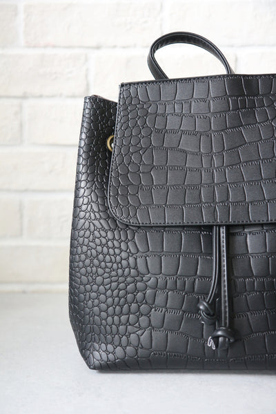 Download Mock-Croc Minimal Black Backpack - Shalex