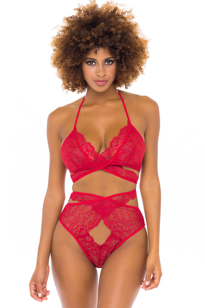 Malia Red Lace Bra and Panty Set by Colette and Sebastian