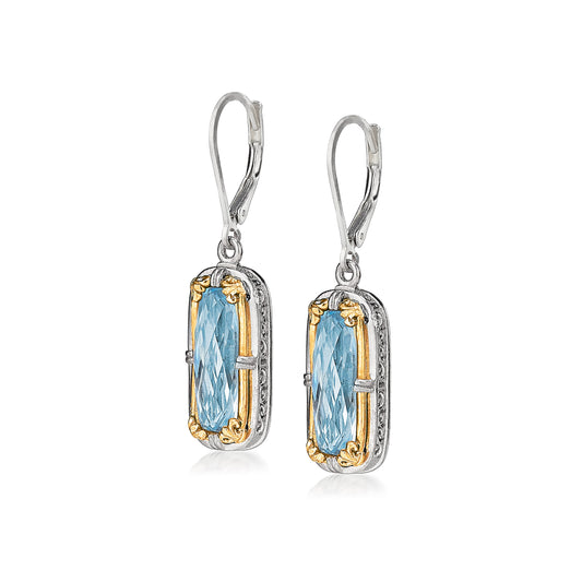 Round London Blue Topaz Sterling Silver Drop Earrings by Anatoli