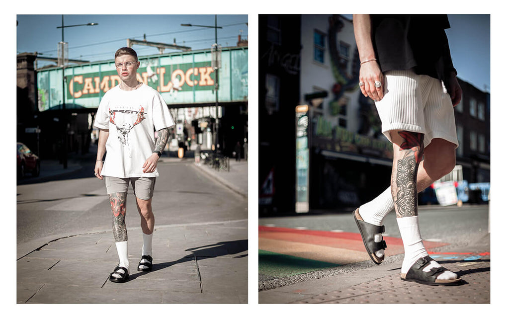 Mens Leather Sandals White Socks WALK London