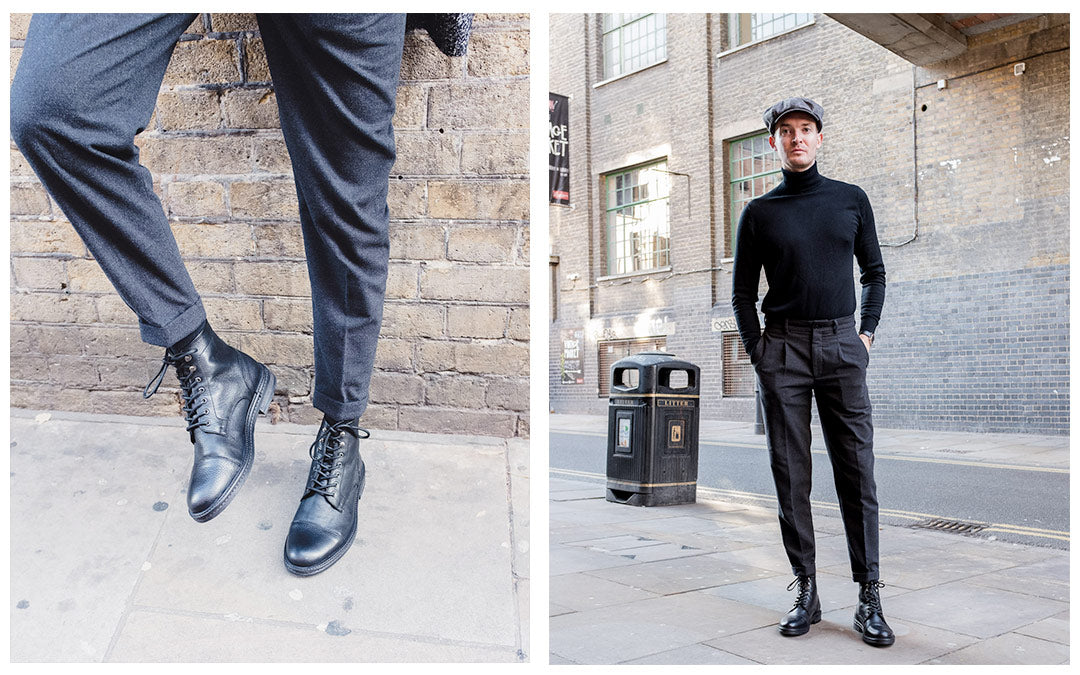 WALK London Wolf Toe Cap Boots in Black Leather