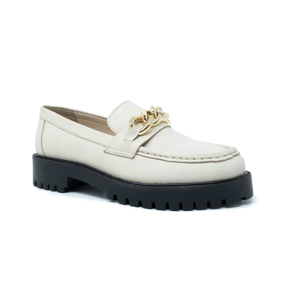 Walk London Clara Chain Loafer | Off White Leather | Official Site