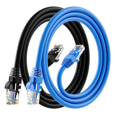 GearIT (2-Pack) Cat6 Ethernet Patch Cable - CCA Network Cord - UTP, Black & Blue - GearIT