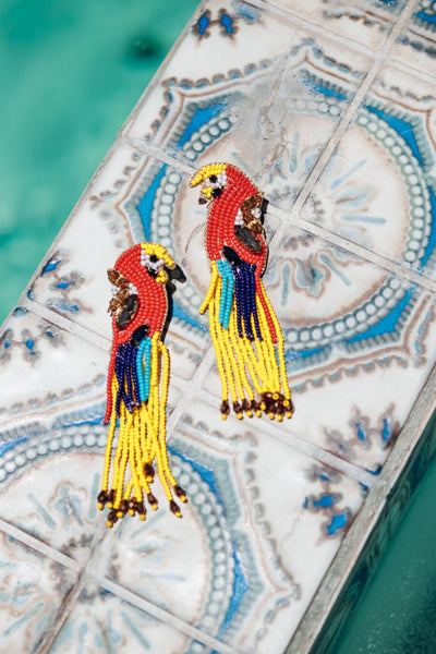 beaded macaw earrings