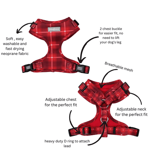 WoofFrills adjustable comfortable red harness