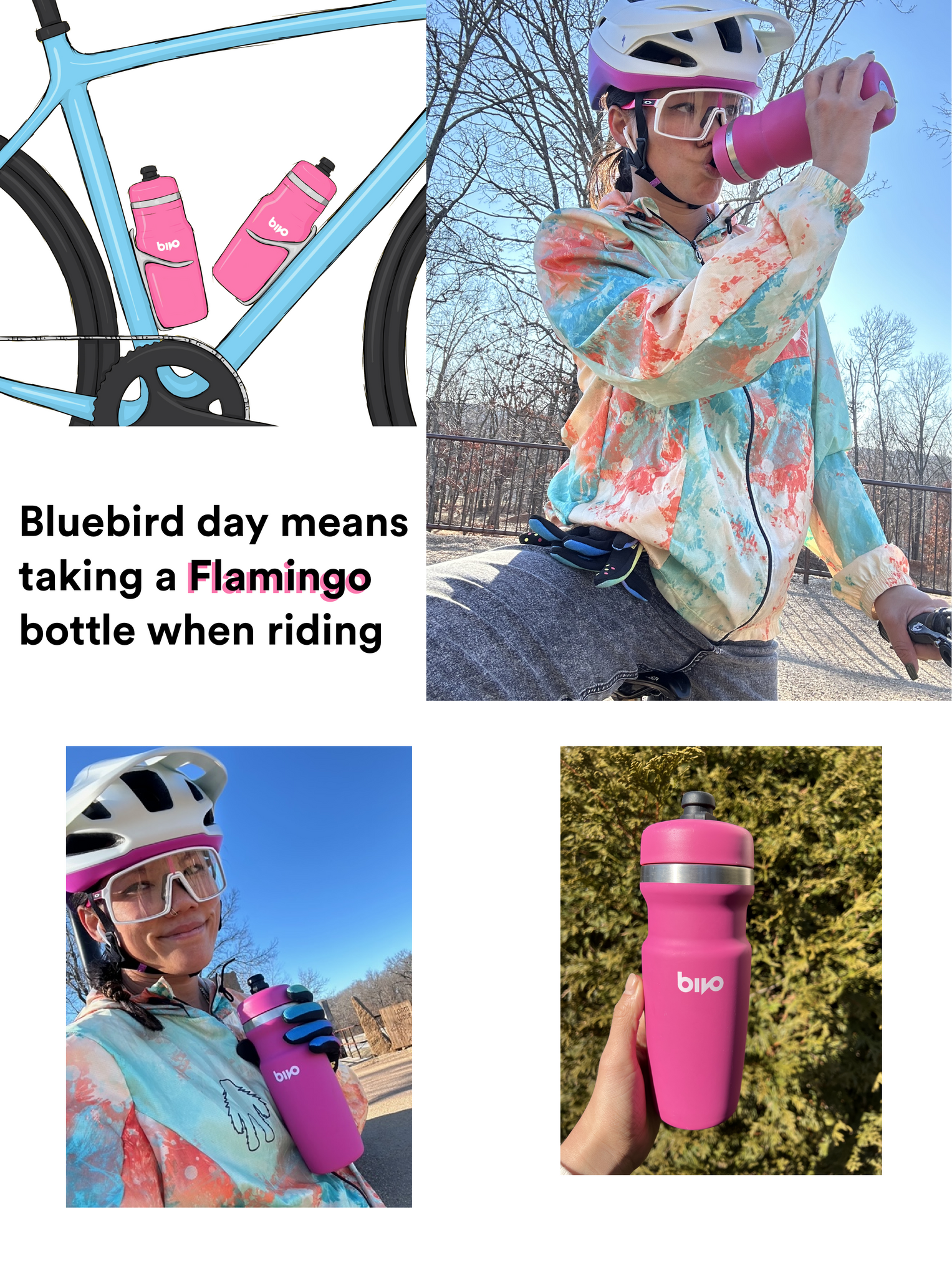 Bluebird day means taking a Flamingo bottle when riding