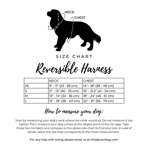 Reversible harness size chart Cavology