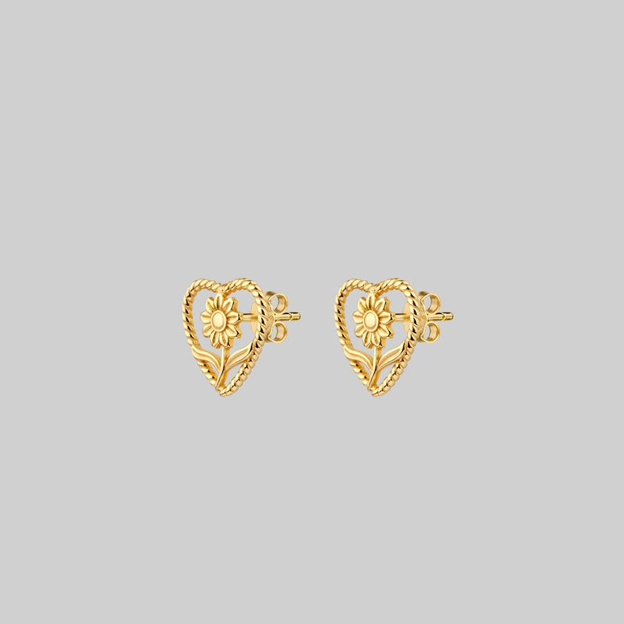 April Sunflower Heart Stud Earrings Gold Regalrose