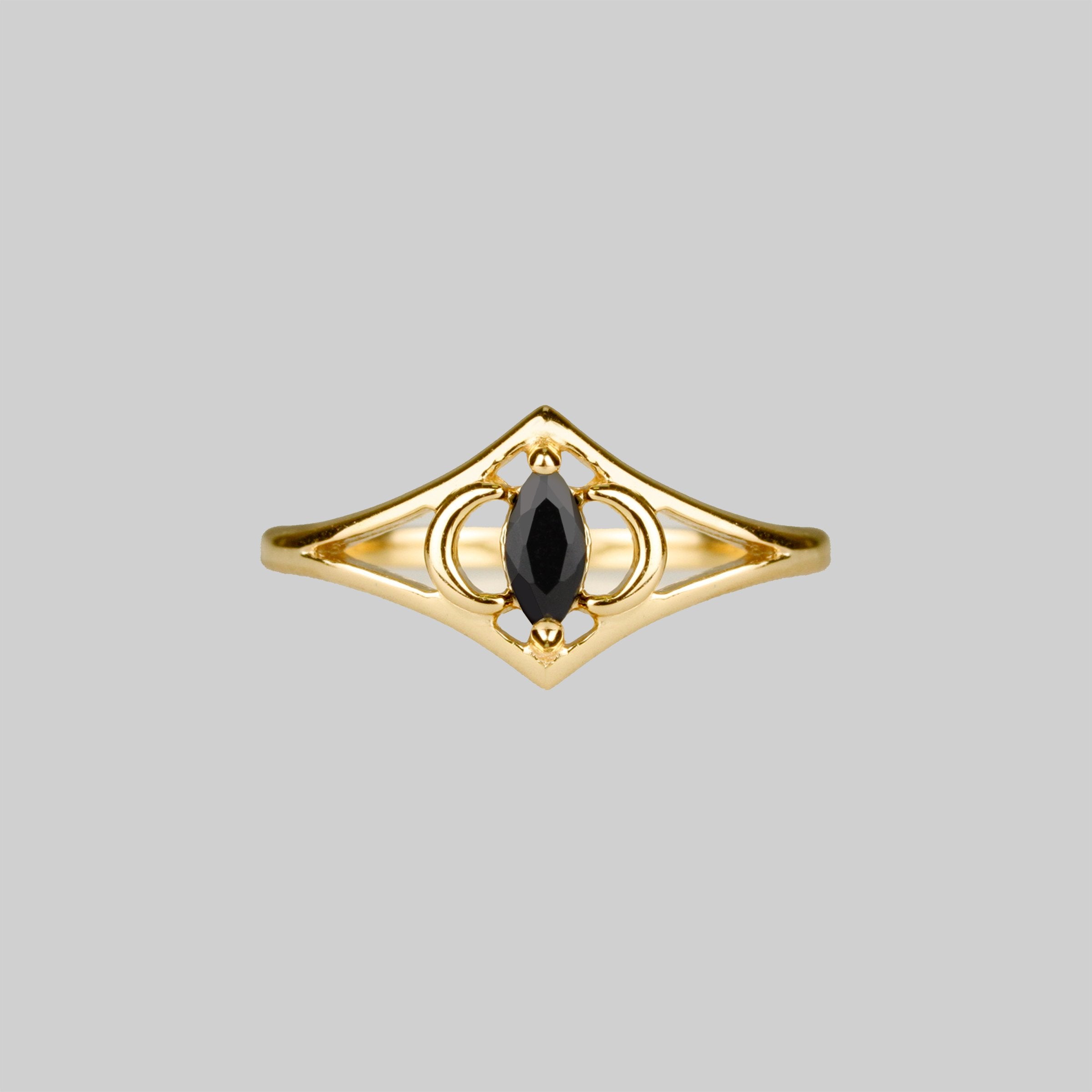 CELESTIAL. Two Moons Black Spinel Gold Ring