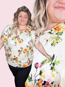 Rayleena Floral Dolman Tee in Taupe Mix