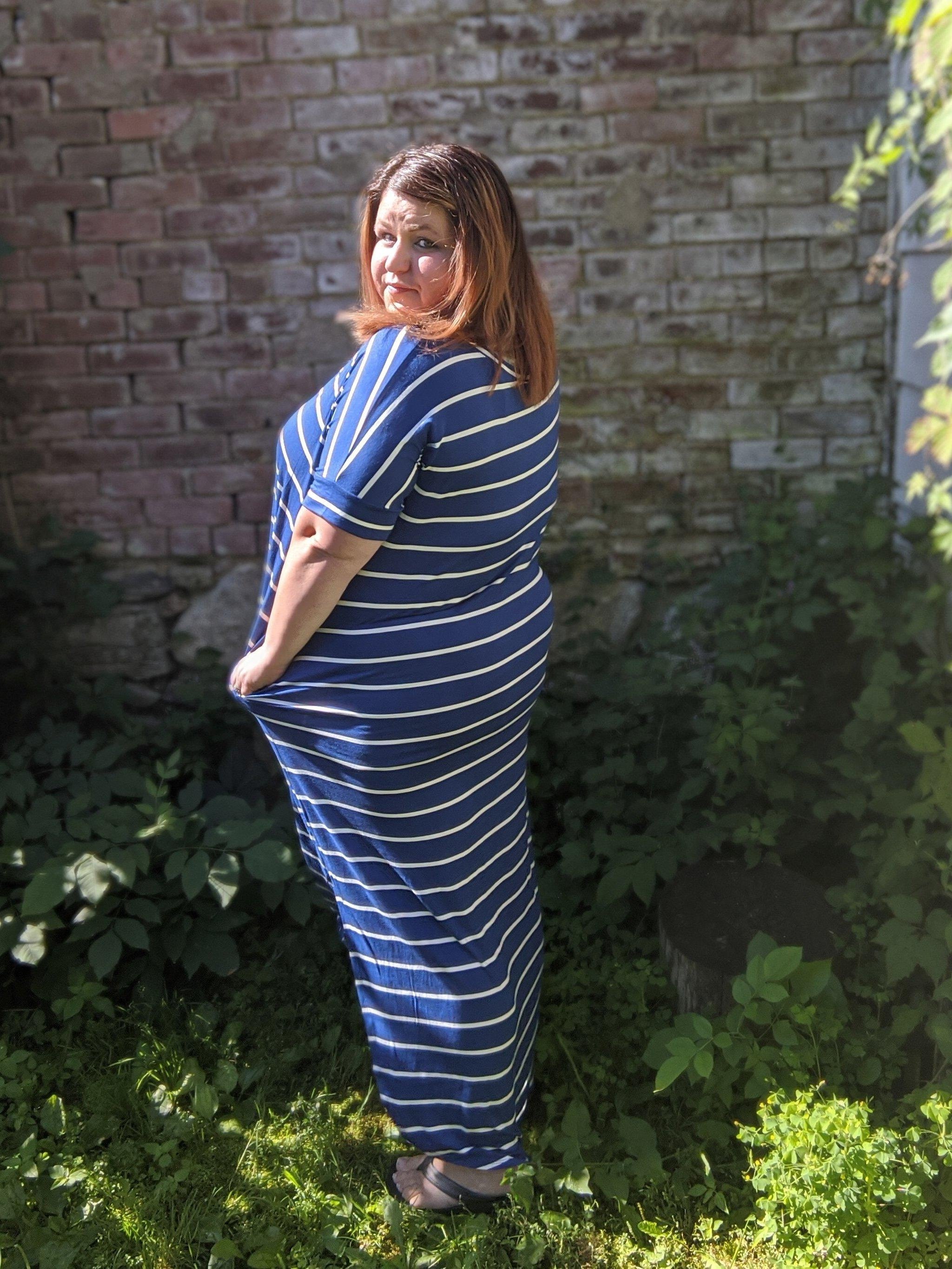 blue short sleeve maxi dress