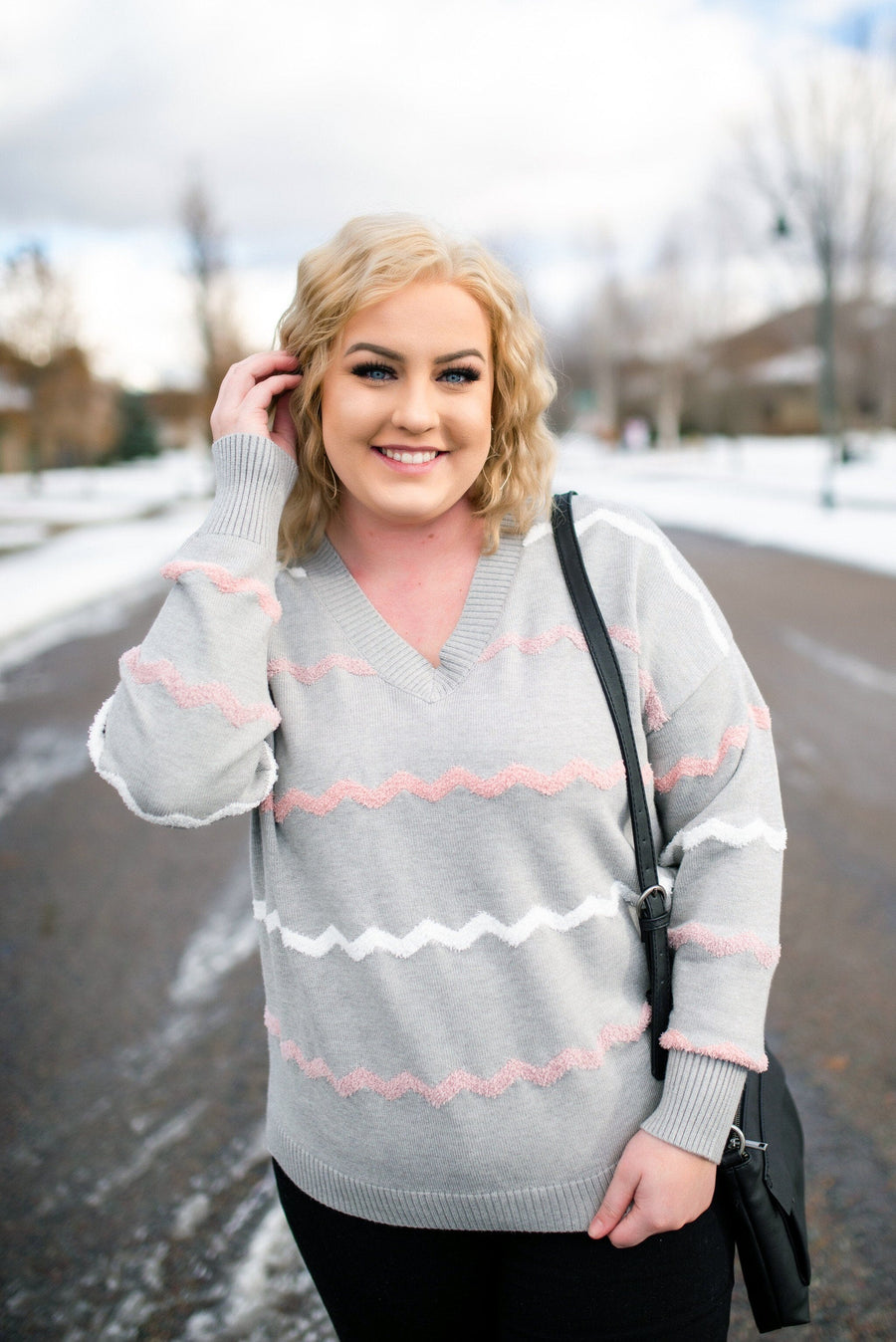 Spring Stripe Sweater In Soft Gray & Pink