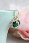 Emerald Green Glass Earrings: Gold