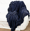 Linen Salvage Luxe Isabella Tatter Velvet Ruffle Throw - Denim