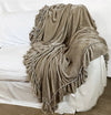 Linen Salvage Luxe Isabella Tatter Velvet Ruffle Throw - Natural