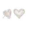 Kendra Scott Ari Heart Stud Earrings Rhodium Mother of Pearl