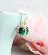 Emerald Green Glass Earrings: Gold