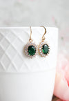 Emerald Green Glass Earrings: Gold