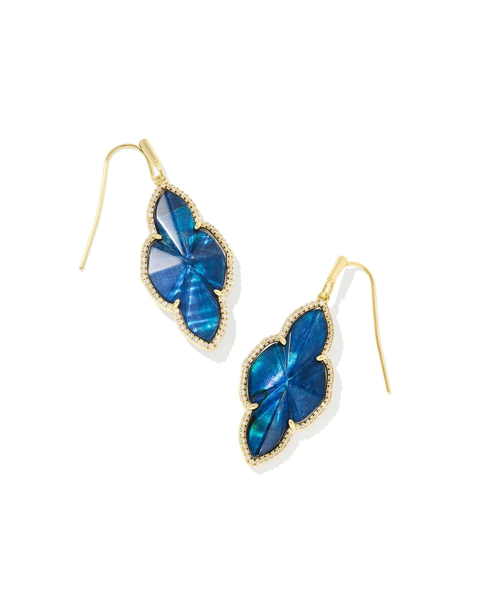 Kendra Scott Abbie Gold Pave Frame Drop Earrings in Navy Abalone