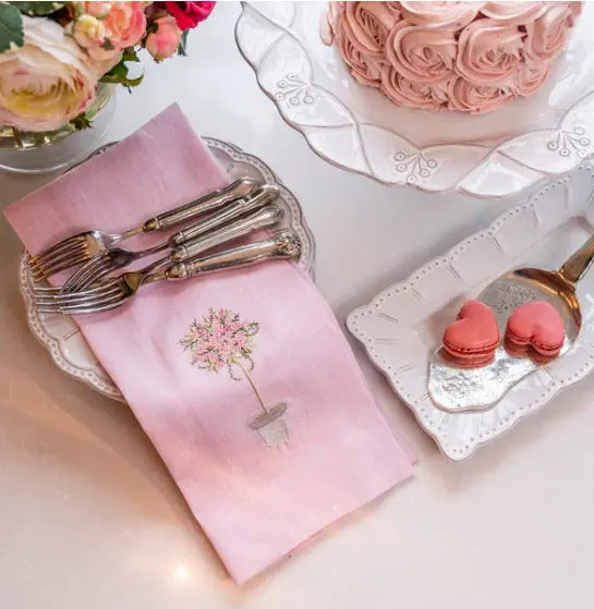 Pink Topiary Linen Towel