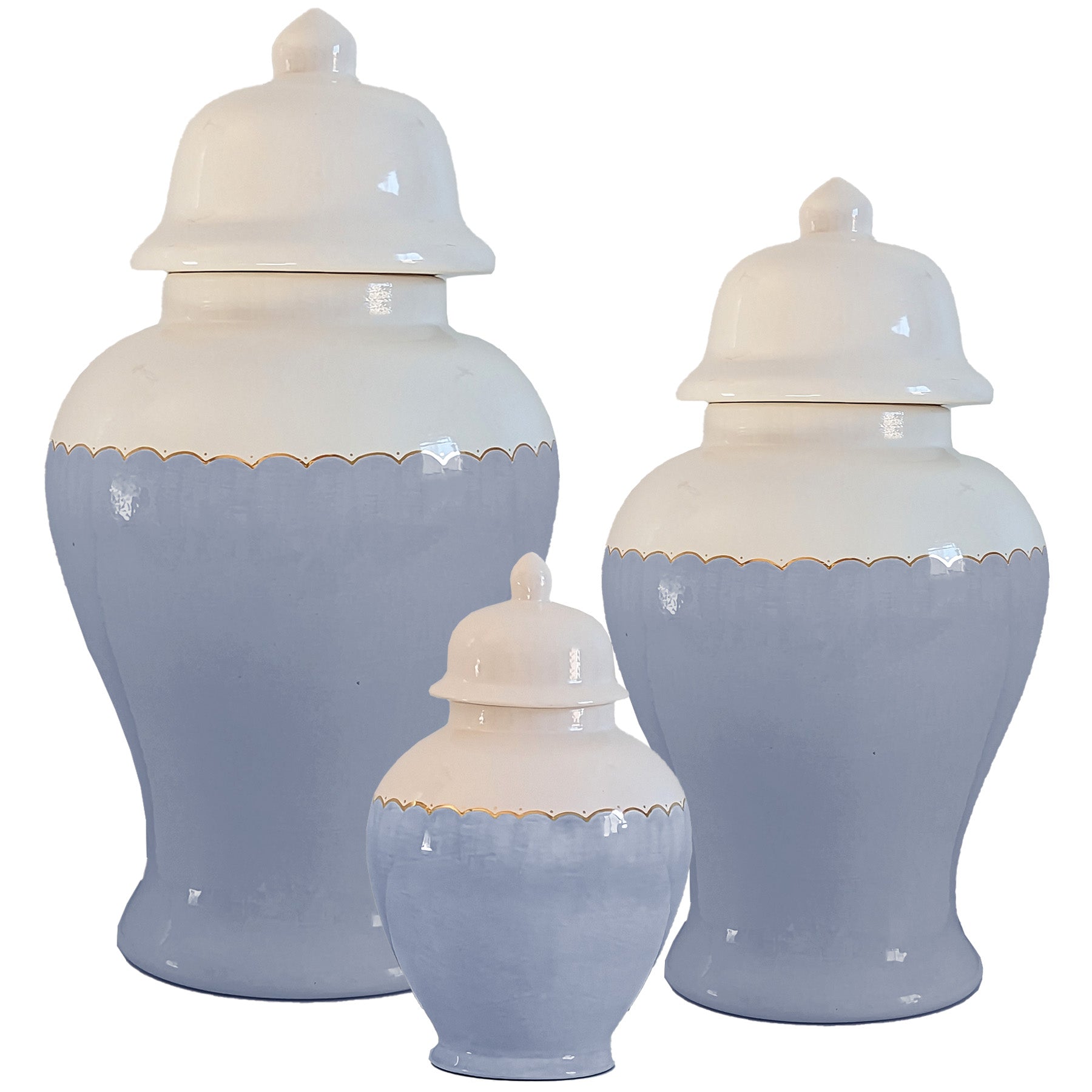 Ruby Clay Co. Scallop Color Block Ginger Jars in Serenity Blue