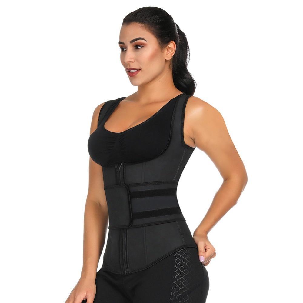 Latex Waist Trainer for Women Workout Waist Training Vest with 2 Straps & 9  Steel Bones Adjustable Corset Waist Trimmer, Black (Zipper Closure-2  Belts-9 Bones), S price in UAE,  UAE