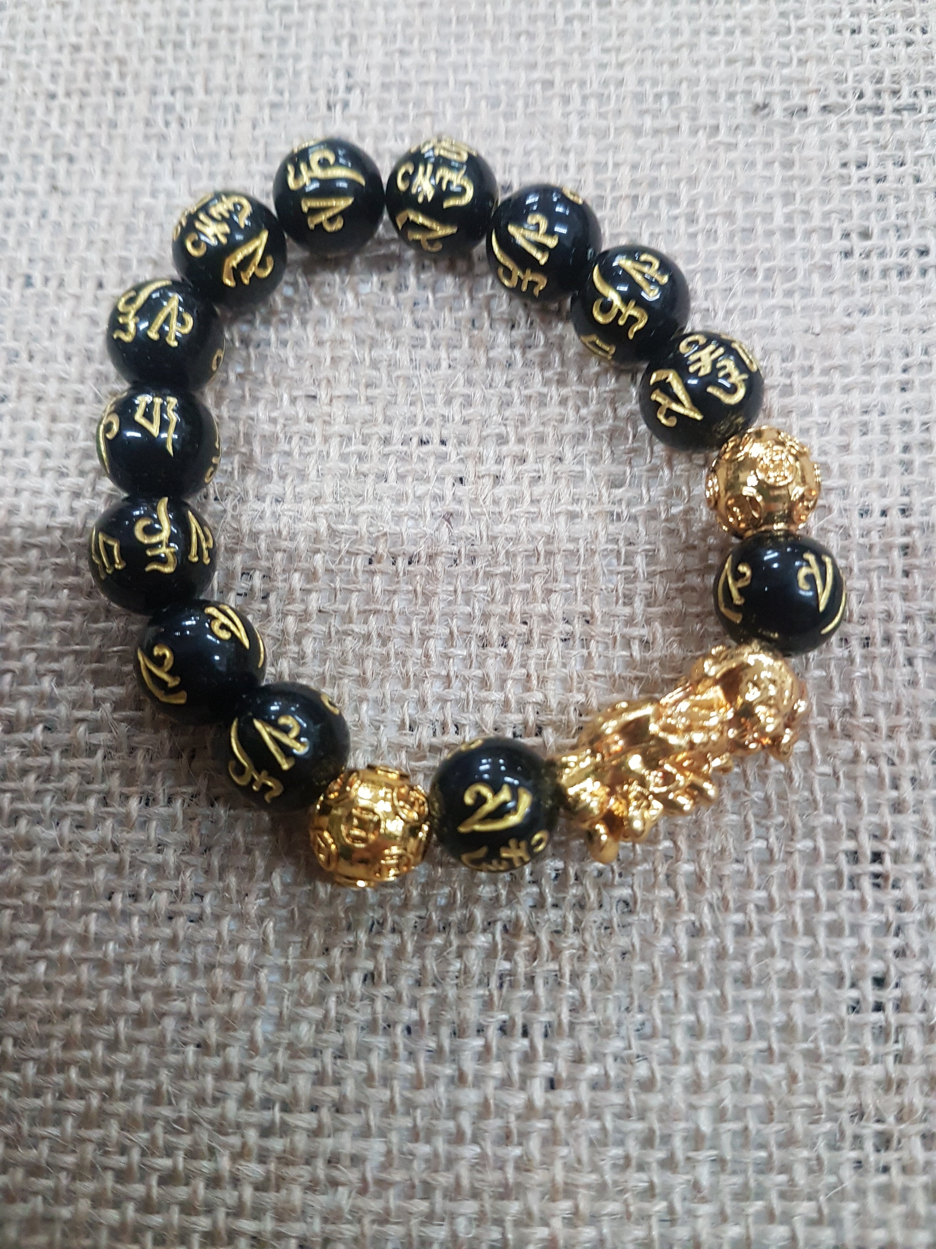 Gold Black Obsidian Double Pi Yao Wealth Bracelet 1pc Trending Best Seller