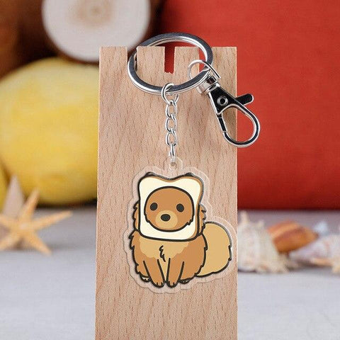 shibas head in a slice of bread desigin for a keychain