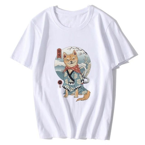 white top with a shiba inu dog design