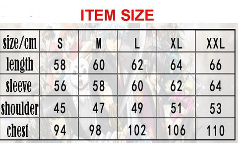 size dimensions for fitting of the hoodie