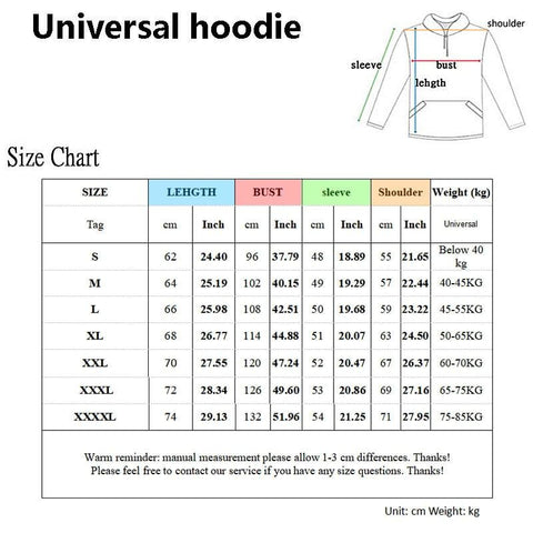 size chart for a shiba hoodie