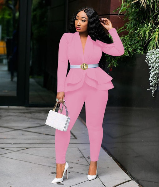 Women's Set Tracksuit Full Sleeve Ruffles Blazers Pencil Pants Suit Tw ...